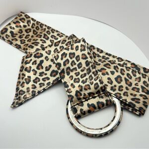 Wide Leopard Print Belt with Covered Round Buckle - Brown/Black/Gold 3.5” NWT